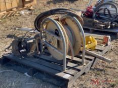 CONTENTS OF PALLET; WELDING HOSE, SURVEYOR STAND, TRUCK JACK, BENCH GRINDER