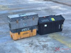 (6) BOXES OF VARIOUS TOOLS, EXTENSION CORDS, AND PIPE