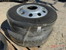 CONTENTS OF PALLET: (2) 275/80R24.5 TIRES W/ ALUMINUM WHEELS