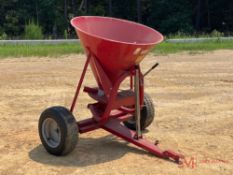 TOW-BEHIND FERTILIZER SPREADER, CONICAL STEEL HOPPER, 300 LBS CAPACITY