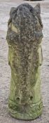 Large weathered reconstituted stone statue of a horse's head, H 88cm x W 28cm x D 57cm