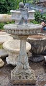 Haddonstone - Reconstituted stone bird bath with reeded column, foliate detail and lead lined