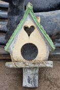 Two naive folk art reconstituted stone dovecots with painted detail, largest H 132cm x W 50cm (2)