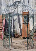 Vintage cast metal gazebo with scrolled detail and spiral dome top, H 260cm x W 180cm