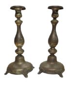 Pair of continental silver candlesticks, with Greek Key band and cast rococo feet, 31cm high, 490g