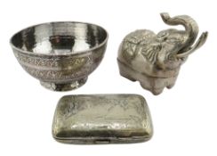 Novelty silver plate - pair of Condor Horns converted into candlesticks, elephant betle nut