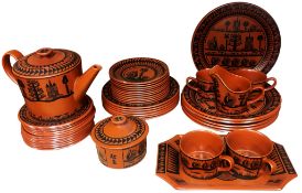 Robert 'Scottie' Wilson for Royal Worcester Crown Ware terracotta tea service comprising teapot,