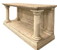 A monumental Italian Grand Tour painted pine console table with Corinthian column supports, H