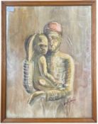 Uche Okeke (Nigerian, 1933-2016) - A mother and child, signed lower right and dated 8.3.58,
