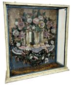 An exceptional 18th century German shellwork composition diorama, with architectural three-column