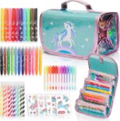 10pcs Brand new Unicorn 80pc stationary set on the roll in glitter carry bag - premium quality with