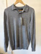 KL AW25 MERINO WOOL 3 BTN S/S KNIT TOP GREY (RFP: £169) SIZE: M