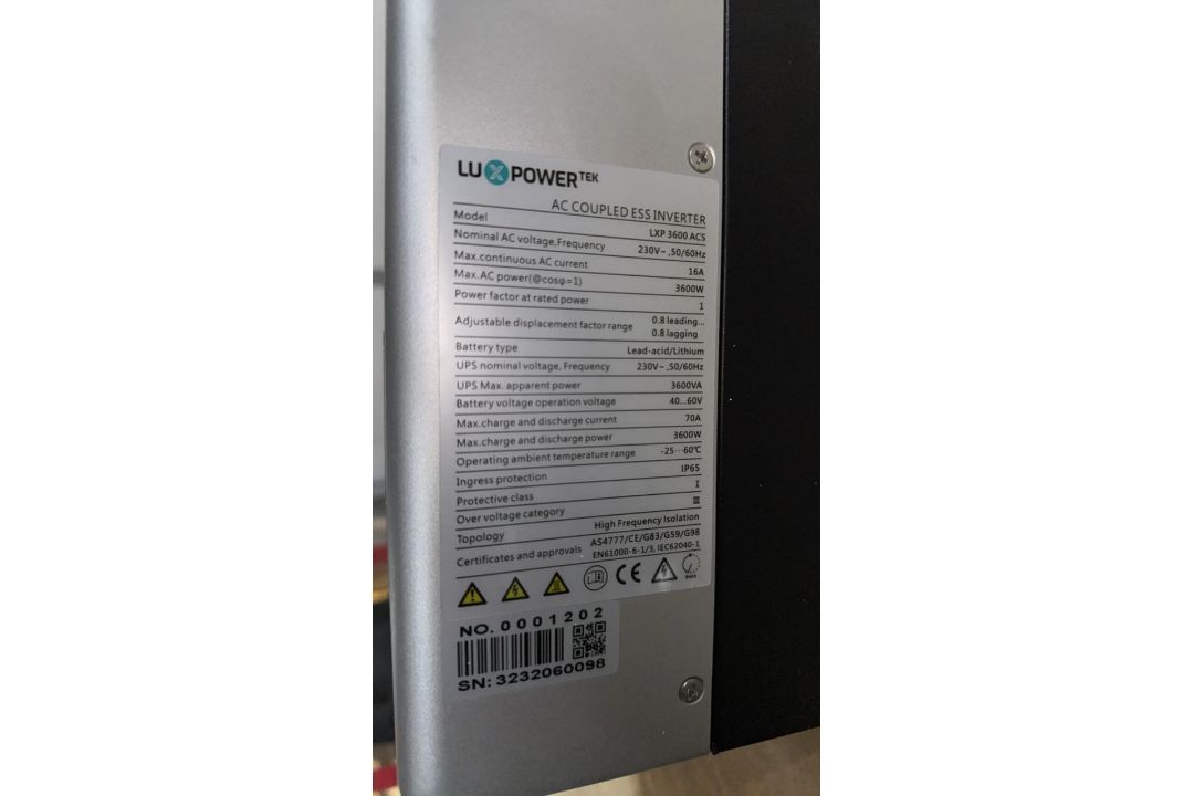 LUXPOWERTEK LXP 3600ACS AC Coupled ESS Inverter 3600W, IP65, 40–60V, SN: 3232060098 - Image 5 of 5