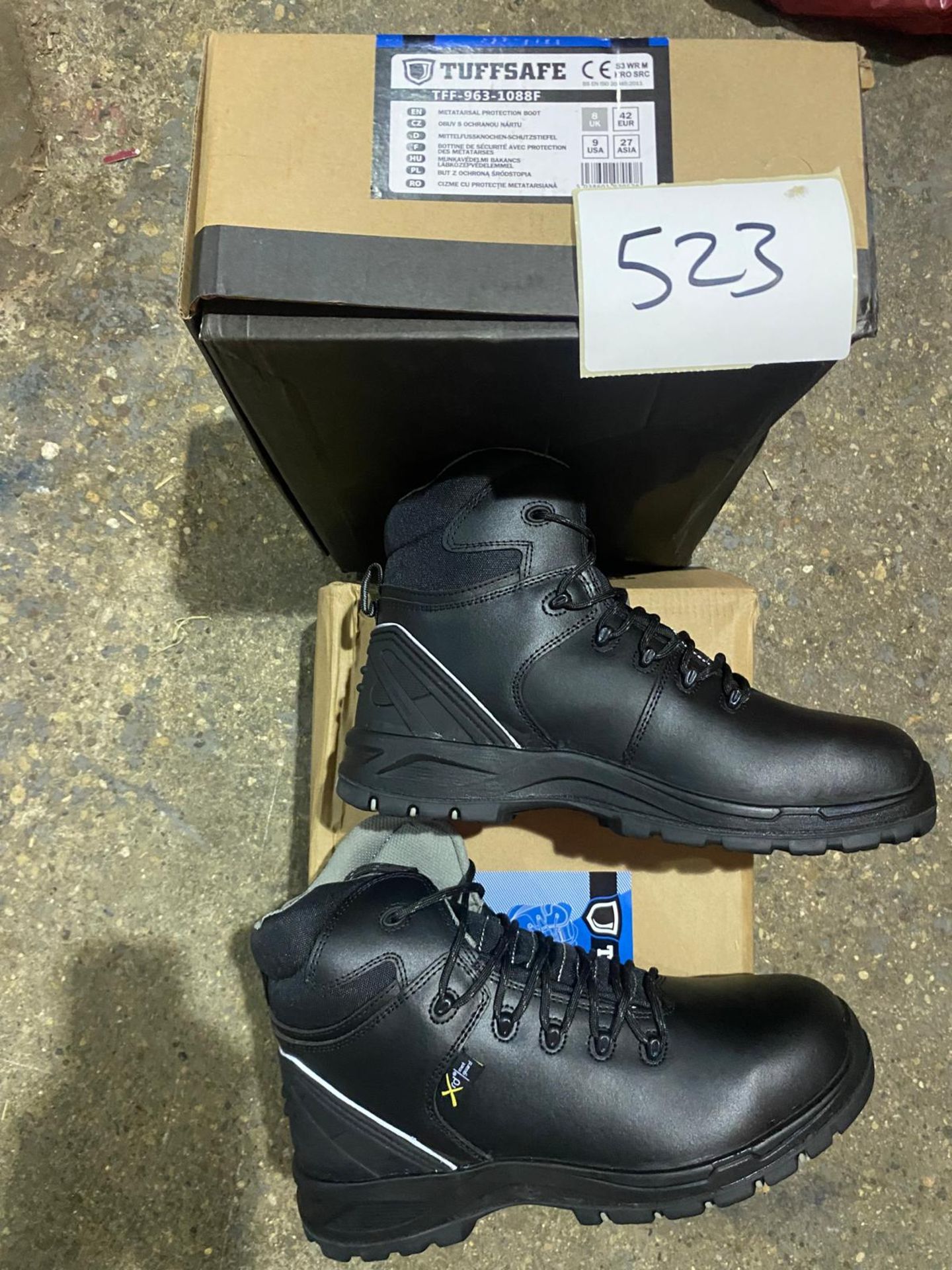 2 PAIRS TUFFSAFE BLACK SAFETY BOOTS SIZE 8 TFF-963-1088F