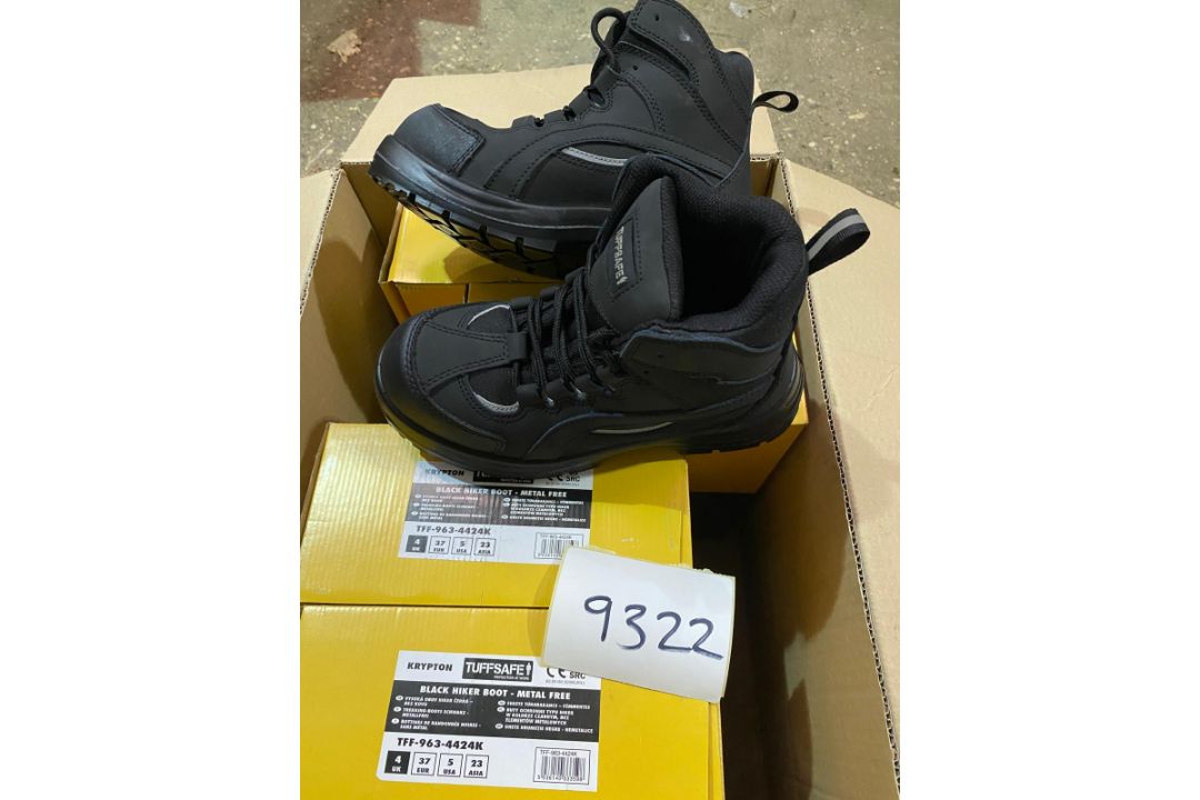 5x Pairs Tuffsafe Krypton Black Safety Boots Size 4 - Steel toe work boots PPE footwear
