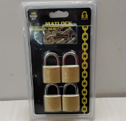 432x 4pk MATLOCK BRASS PADLOCKS -MTL9507980K - 30mm Body 5mm Shackle Dia