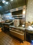 Vulcan range and flat top griddle top with Salamander