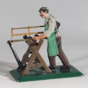 Bing uralt Dampfmaschine Antriebsmodell Arbeiter Stamm sägend
