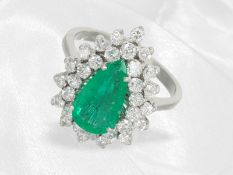 Ring: sehr schöner Smaragd/Brillant-Goldschmiedering, ca. 3,12ct, 18K Weißgold