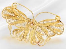 Antike, dekorative und aufwändig gefertigte goldene Schmetterlingsbrosche, verm. Danzig um 1920
