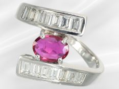Ring: moderner Platinring mit Rubin und Baguette-Diamanten, NP 3950,-€, neuwertig