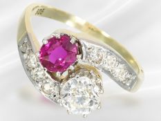 Ring: antiker Rubin/Diamant Goldschmiedering, ca. 1,4ct