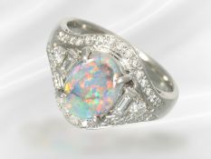 Ring: sehr wertvoller vintage Platinring mit Blackopal, new-old-stock