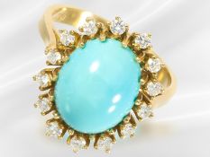 Ring: vintage Türkis/Brillant-Blütenring aus dem Hause Becker Hamburg, ca. 6,90ct