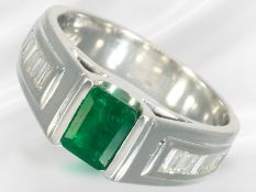 Ring: sehr solide gearbeiteter vintage Smaragd/Diamant-Goldschmiedering, ca. 1,39ct