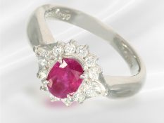 Ring: hochfeiner, neuwertiger Platinring mit Rubin und Diamanten, 1,25ct