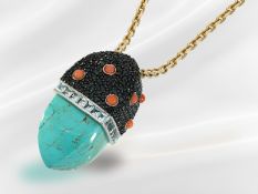 Kette/Collier: vergoldete Silberkette mit ausgefallenem Farbstein-Anhänger