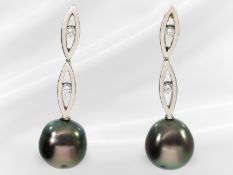 Ohrstecker: 18K Weißgoldohrschmuck mit Brillanten und Tahitiperlen