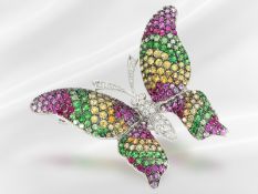 Hochwertige, attraktive Designer-Goldschmiedebrosche mit Brillant/Farbsteinbesatz, Handarbeit,"Schme