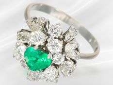 Ring: hochwertiger vintage Brillantring mit Smaragdherz, unikate Handarbeit