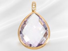 Anhänger: attraktiver Amethyst/Brillant-Goldschmiedeanhänger, Handarbeit aus 18K Gold