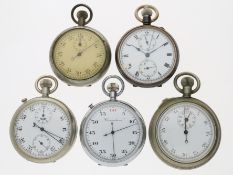 Taschenuhr: Konvolut antike Stoppuhren und 1 Chronograph, dabei Heuer