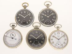 Taschenuhr: Konvolut von 5 Militäruhren, 40er Jahre, 2. WK