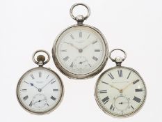 Taschenuhr: Konvolut von 3 schweren Silberuhren, 1850-1880, dabei frühe B-Uhr mit Stoppsekunde