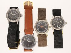 Armbanduhr: Konvolut von 4 Militäruhren, 40er Jahre, 2. WK