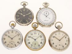 Taschenuhr: Konvolut von 5 Militäruhren, 40er Jahre, 2. WK