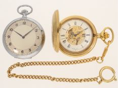 Taschenuhr: 2 Taschenuhren 20.Jh., dabei skelettierte Savonnette mit Uhrenkette