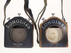 2 seltene Tragetaschen für Longines Split-Second-Chronographen 64mm Stahl, 60er/70er Jahre