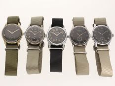 Armbanduhr: Konvolut von 5 Militäruhren, 40er Jahre, 2. WK
