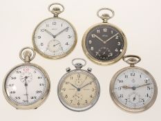 Taschenuhr: Konvolut von 5 Militäruhren, 40er Jahre/50erJahre/ 2. WK