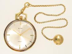 Taschenuhr: vergoldete Frackuhr mit Zentralsekunde und Uhrenkette, Bellana Swiss 60er Jahre