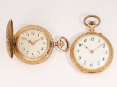 Taschenuhr/Anhängeuhr: 2 goldene Damenuhren in 14K Gold, um 1900