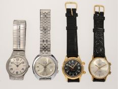 Armbanduhr: 4 vintage Armbanduhren, dabei 3 x mit Wecker/Alarm