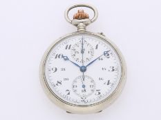 Taschenuhr: sehr gut erhaltener Chronograph mit 24h-Skala und Register, Schweiz 30er Jahre