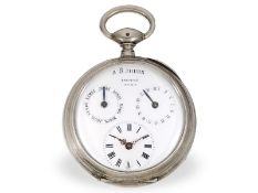 Taschenuhr: frühe, französische 8-Tage Uhr mit Kalender, Silber, Duchet Paris ca. 1860