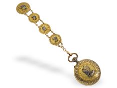 Taschenuhr: IWC Rarität, Stahl-Reliefuhr mit Originalchatelaine, Stammbuchauszug, IWC 1893